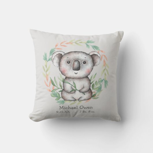 Coussin Joyeuse couronne de feuille d'ours Koala (Recto)