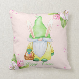 Coussin Joyeuse Easter Gnome Cerise Blossom Aquarelle