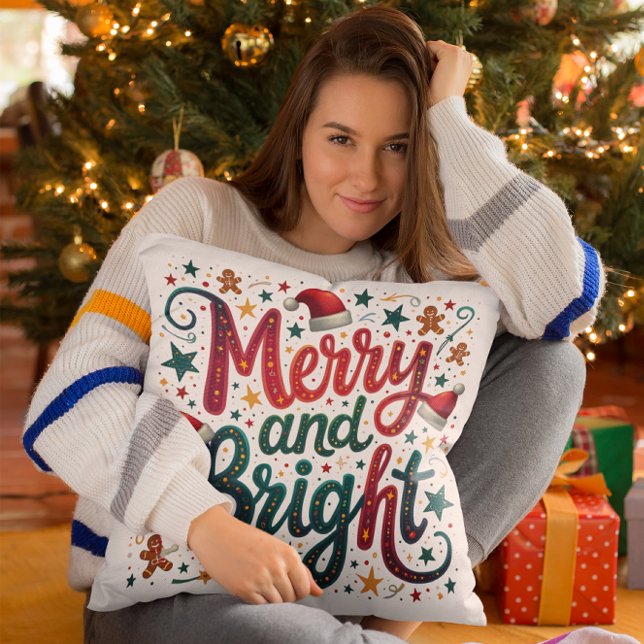Coussin Joyeuse et brillante couleur Festif Typographie ré (Créateur téléchargé)