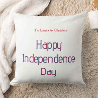 Coussin joyeuse fête de l'indépendance rouge bleu nom date