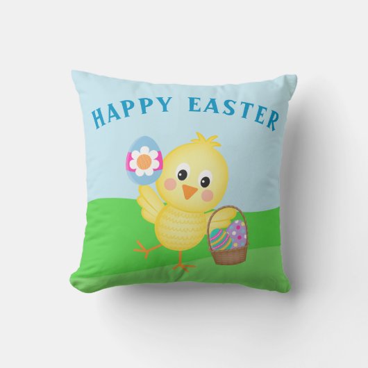Coussin Joyeuse fête de Pâques Bébé Poussin Lapin de Pâque (Recto)