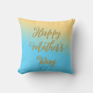 Coussin Joyeuse Fête des Mères Bleu Jaune Ombre Chic Joli