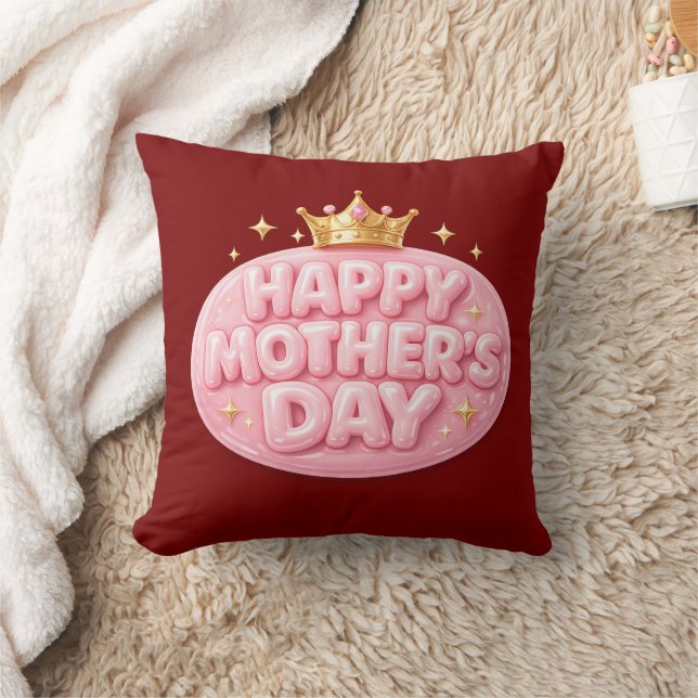 Coussin Joyeuse Fête des Mères Couronne Bulle Fonte (Couverture)