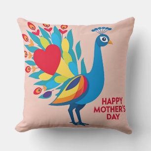 Coussin Joyeuse fête des mères d'un paon de coeur