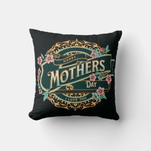 Coussin Joyeuse fête des mères Fleurs florales noires et d