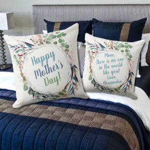 Coussin Joyeuse fête des mères Jolies Feuilles en blanc