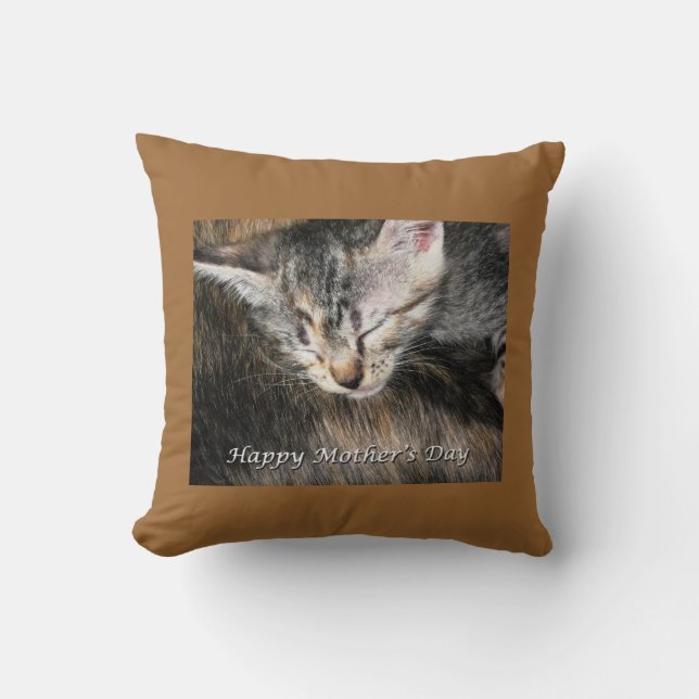 Coussin Joyeuse Fête des Mères Mère et Kitten (Recto)