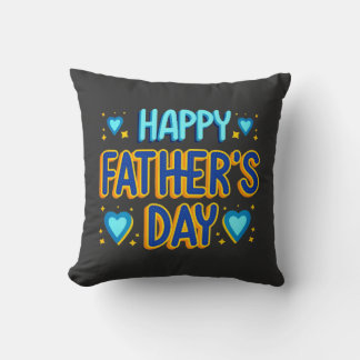 Coussin Joyeuse Fête des Pères Typographie Cœur Bleu & Or