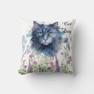 Coussin Joyeuse Journée internationale du chat aquarelle f