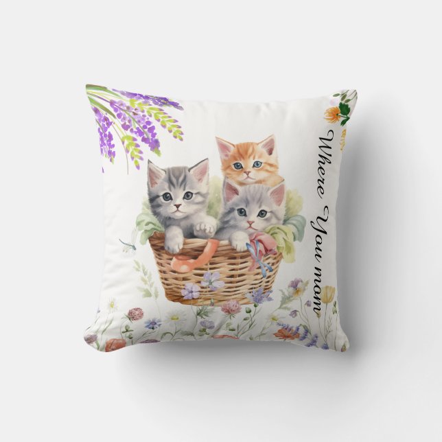 Coussin Joyeuse Journée Internationale du Chat Aquarelle F (Recto)