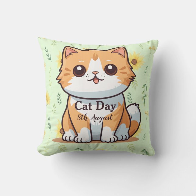 Coussin Joyeuse Journée internationale du chat Orange Sunf (Recto)