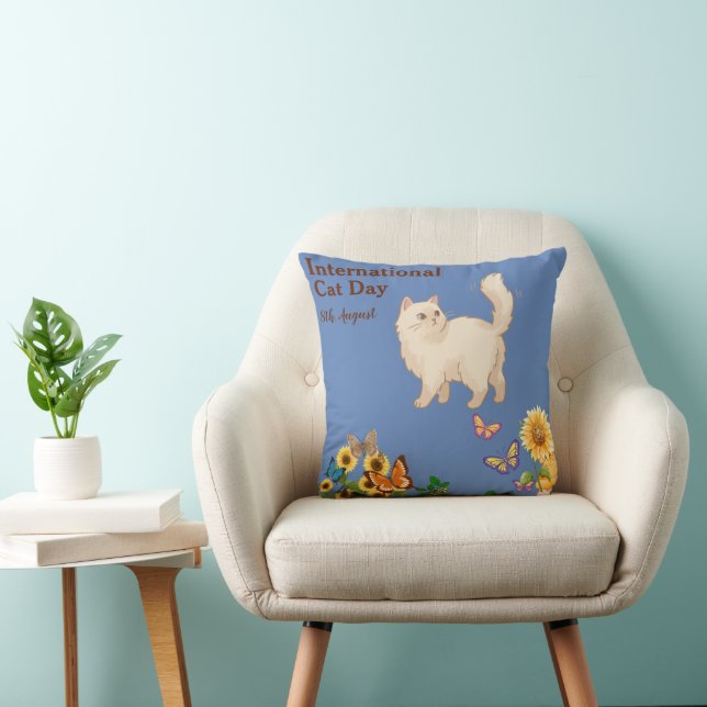 Coussin Joyeuse Journée internationale du chat Orange Sunf (Chaise)