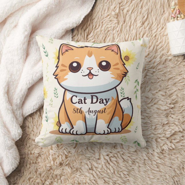 Coussin Joyeuse Journée internationale du chat Orange Sunf (Couverture)