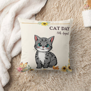 Coussin Joyeuse Journée internationale du chat Orange Sunf