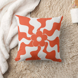Coussin Joyeuse marguerite rétro en orange et blanc