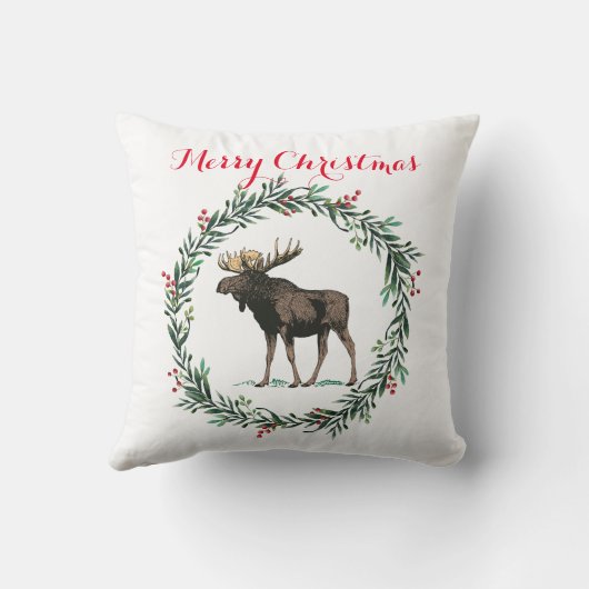 Coussin Joyeuse Moose De Noël Et Serre Holly (Verso)