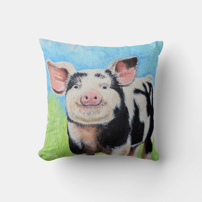Coussin Joyeuse peinture de petit cochon (Recto)