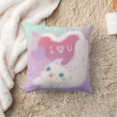 Coussin Joyeuse Saint-Valentin avec chat blanc duveteux (Couverture)