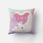Coussin Joyeuse Saint-Valentin avec chat blanc duveteux (Verso)