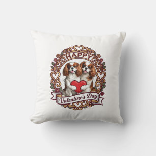 Coussin Joyeuse Saint-Valentin Chien Cadre floral à coeur