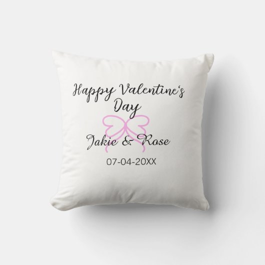 Coussin Joyeuse Saint-Valentin cœur rose ruban nom date st (Recto)