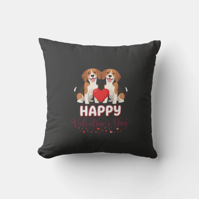 Coussin Joyeuse Saint-Valentin Couple Beagle (Recto)