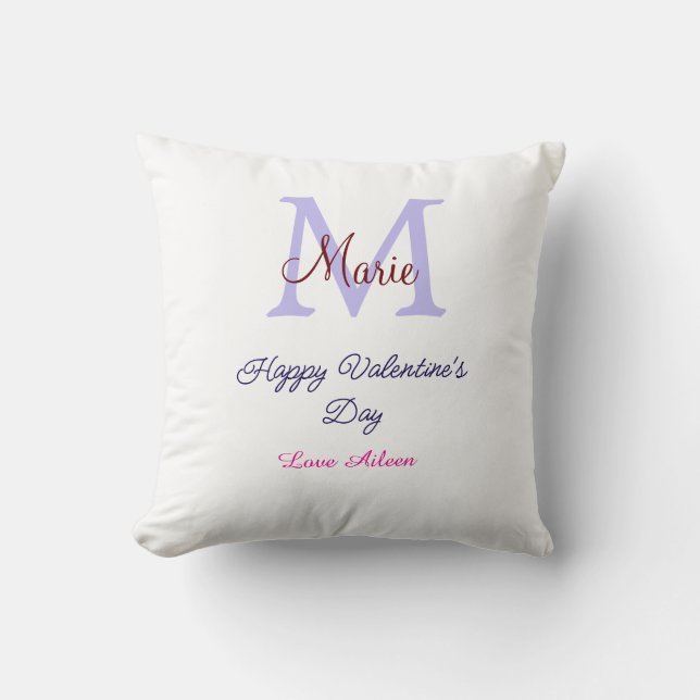 Coussin Joyeuse Saint-Valentin pastel violet monogramme ro (Recto)