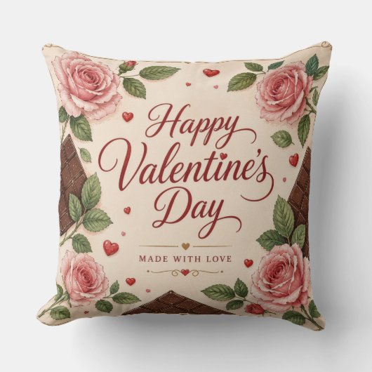 Coussin Joyeuse Saint Valentin Roses Roses Chocolats (Recto)