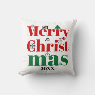 Coussin Joyeuse typographie de Noël et éléments vintages