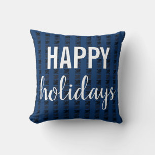 Coussin Joyeuses Fêtes à carreaux bleus noirs