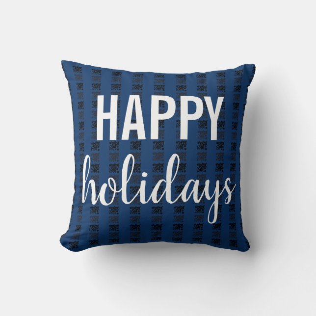 Coussin Joyeuses Fêtes à carreaux bleus noirs (Recto)