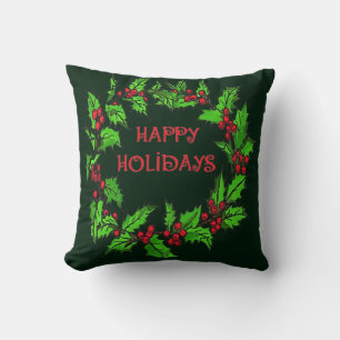 Coussin Joyeuses Fêtes Couronne de houx de Noël