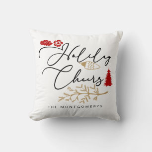 Coussin Joyeuses Fêtes De Noël Rouge Holly