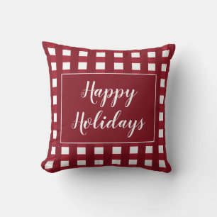 Coussin Joyeuses Fêtes Marron Vérifié Buffalo Blanc