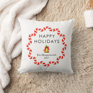 Coussin Joyeuses Fêtes Moderne Canne à Sucre Noël Famille