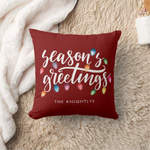 Coussin Joyeuses Fêtes Noël Lumières Nom Rouge