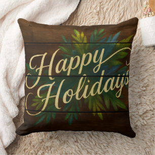 Coussin Joyeuses Fêtes Rustiques Bois Planches Peint Bleu