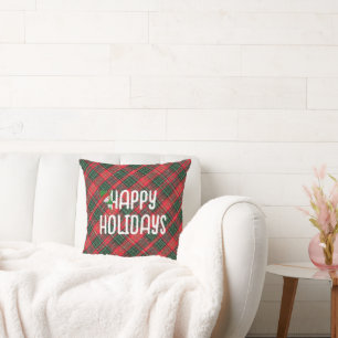 Coussin Joyeuses Fêtes Tartan écossais Rouge et Vert à car