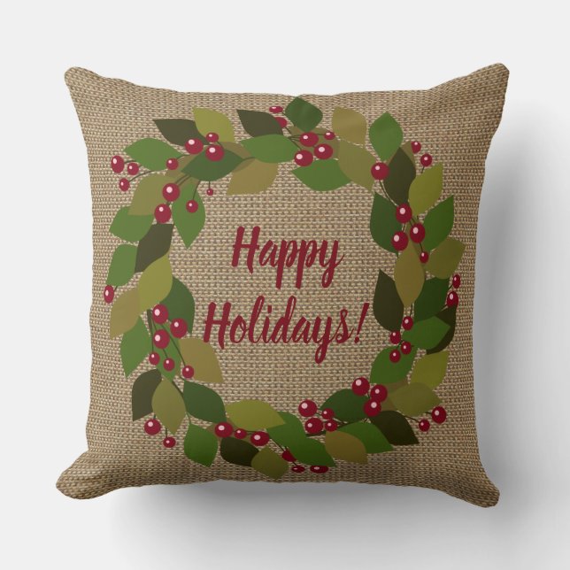Coussin Joyeuses fêtes ! | Vacances vertes et rouges (Recto)