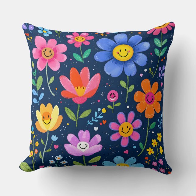 Coussin Joyeuses Fleurs Motif.Extérieur moderne (Recto)