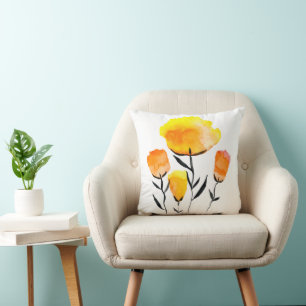 Coussin Joyeuses fleurs orange et jaune