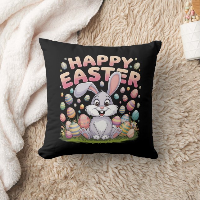 Coussin Joyeuses Pâques 2025  Œufs Lapin Mignon (Couverture)