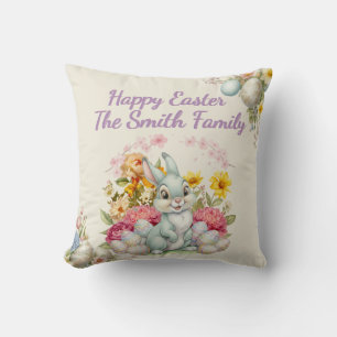 Coussin Joyeuses Pâques Lapin mignon aquarelle 