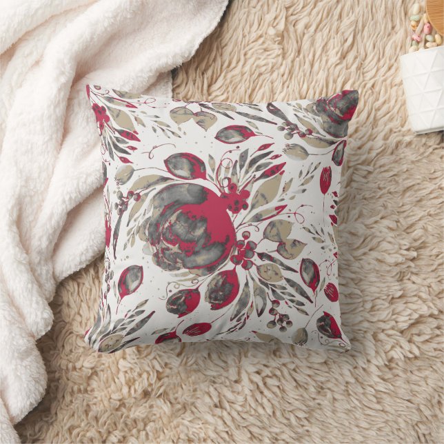 Coussin Joyeuses Peonies - Beige & Viva Magenta en Blanc (Couverture)