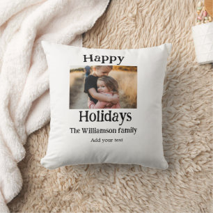 Coussin Joyeuses vacances ajouter le nom de famille photo