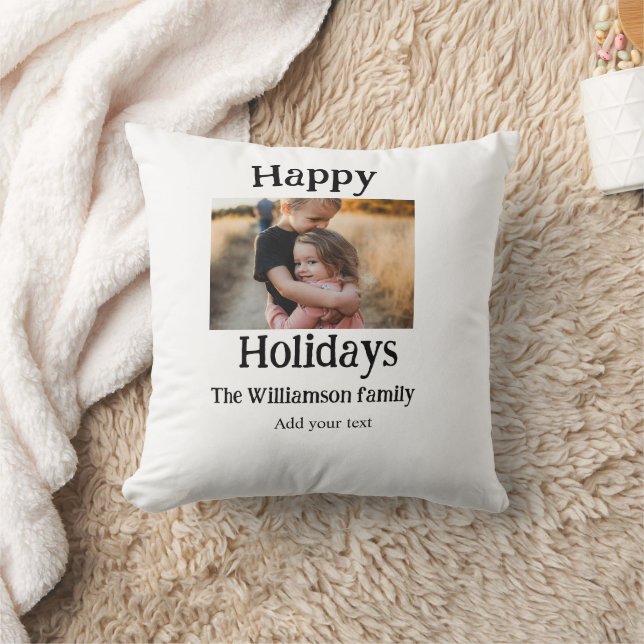 Coussin Joyeuses vacances ajouter le nom de famille photo  (Couverture)