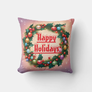 Coussin Joyeuses vacances Wreath Colorful Christmas neige