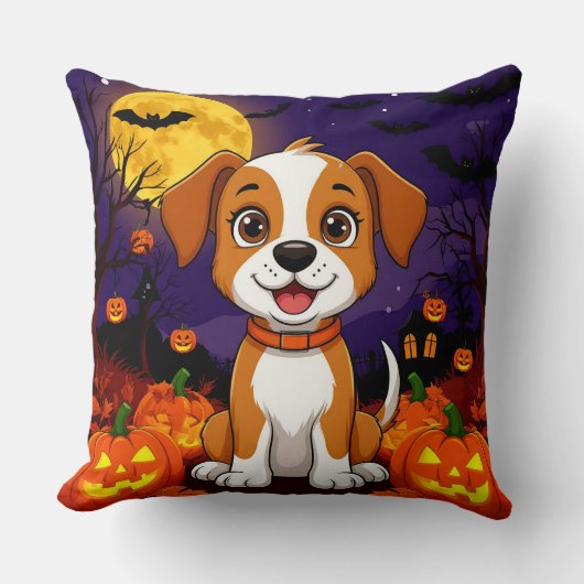 Coussin 🐾🎃 Joyeuses Vibrations de Chien de Citrouille d' (Recto)