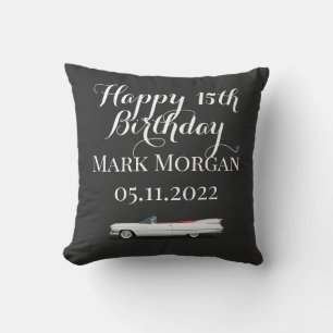 Coussin Joyeux 15e anniversaire Idée cadeau garçon noir bl