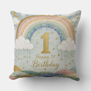 Coussin Joyeux 1er Anniversaire Mosaic Arc-en-Ciel Nuage D